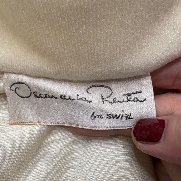 Oscar de la Renta Size 8 Robe Hollywood Regency Velour Fleece Embroidered Cream - Picture 5 of 13